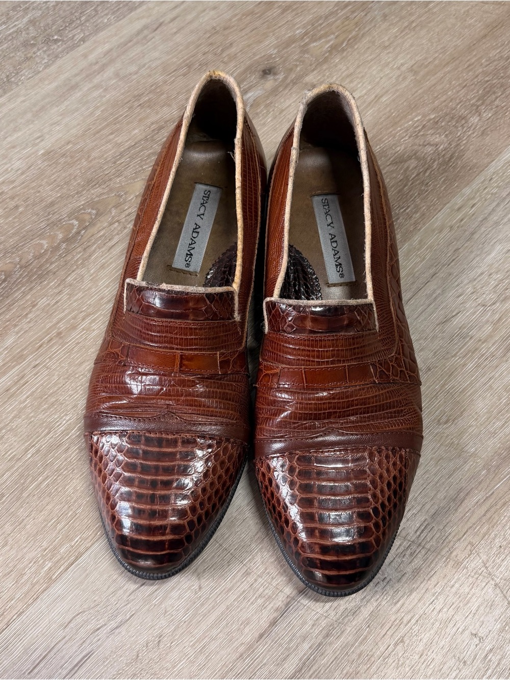Stacy Adams Cognac Croc-Embossed Leather Slip-On Loafers